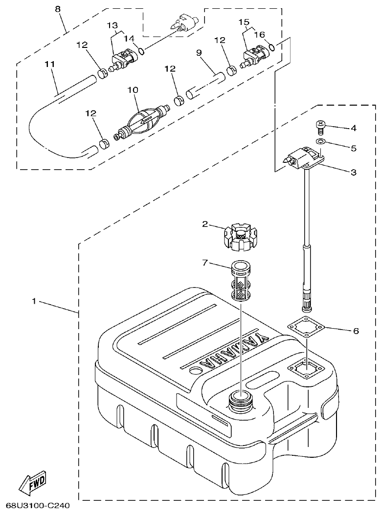 Yamaha F70AET FUEL TANK 2 parts diagram